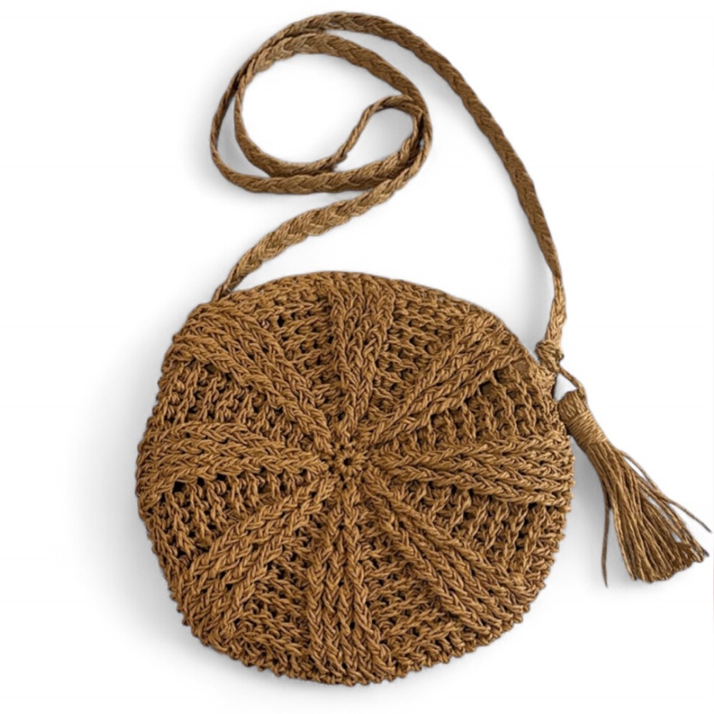 Woven Rattan Round Boho Crossbody Bag NWT
